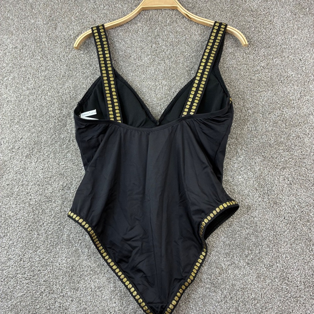 Gibson Latimer One Piece Swimsuit Size L Black Gold Trim Resortwear Vacation - Picture 6 of 8